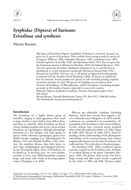 (Diptera) of Surinam: Eristalinae and Synthesis Menno Reemer