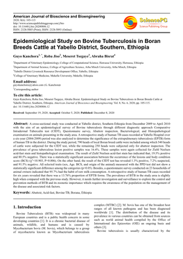 Epidemiological Study on Bovine Tuberculosis in Boran Breeds Cattle at Yabello District, Southern, Ethiopia