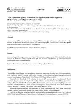 Zootaxa 2137: 29–34 (2009) ISSN 1175-5326 (Print Edition) Article ZOOTAXA Copyright © 2009 · Magnolia Press ISSN 1175-5334 (Online Edition)