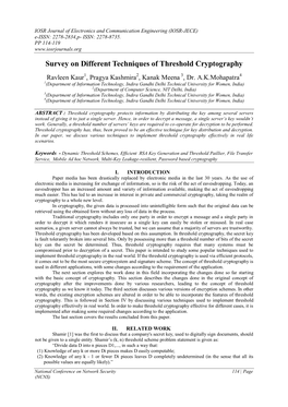 Survey on Different Techniques of Threshold Cryptography