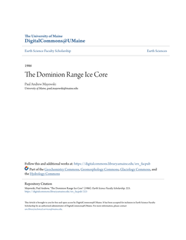 The Dominion Range Ice Core Ter Understanding of Glacial Geologic Records