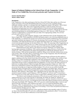 Impact of Sediment Pollution on the Littoral Zone of Lake Tanganyika: a Case Study of Two Cichlid Fish, Petrochromis Polyodon and Tropheus Brichardi