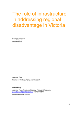 The Role of Infrastructure in Addressing Regional Disadvantage in Victoria