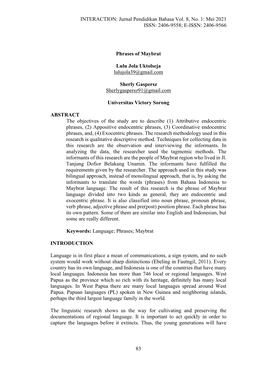 Jurnal Pendidikan Bahasa Vol. 8, No. 1: Mei 2021 ISSN: 2406-9558; E-ISSN: 2406-9566