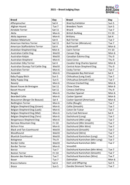 2021 – Breed Judging Days Breed Day Affenpinscher Sat 4 Afghan