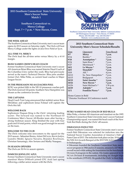 2013 Southern Connecticut State University Men's Soccer Notes