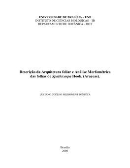 Descrição Da Arquitetura Foliar E Análise Morfométrica Das Folhas De Spathicarpa Hook