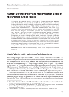 Current Defence Policy and Modernisation Goals of the Croatian Armed Forces