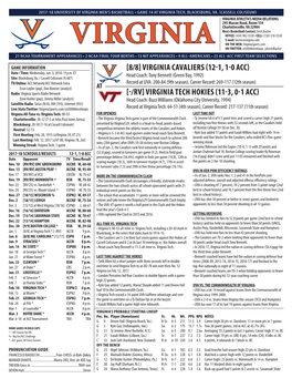 Virginia Men’S Basketball • Game 14 at Virginia Tech, Blacksburg, Va