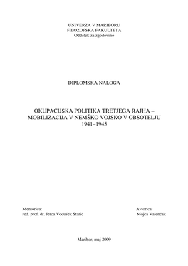 Okupacijska Politika Tretjega Rajha – Mobilizacija V Nemško Vojsko V Obsotelju 1941–1945