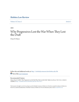 Why Progressives Lost the War When They Lost the Draft Diane H