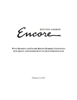 Wynn Resorts and Encore Boston Harbor: Continuous Suitability and Commitment to the Commonwealth