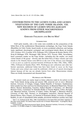 Contributions to the Lichen Flora and Lichen Vegetation of the Cape Verde Islands