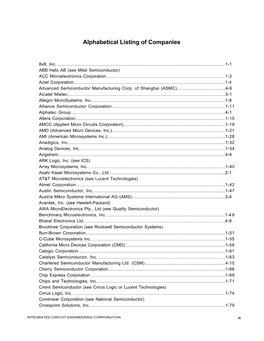 Alphabetical Listing of Companies