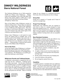 DINKEY WILDERNESS Sierra National Forest +\ the California Wilderness Act of 1984 Created the Charge for Any Changes to a Confirmed Reservation