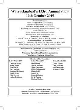 Warracknabeal’S 133Rd Annual Show 10Th October 2019