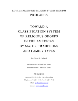 Prolades Toward a Classification System of Religious Groups in The