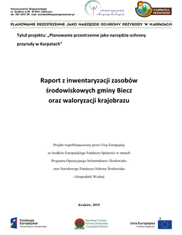 Raport Z Inwentaryzacji Zasobów Środowiskowych Gminy Biecz Oraz Waloryzacji Krajobrazu