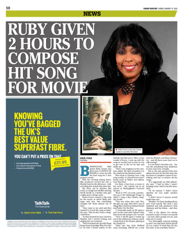 SUNDAY MERCURY SUNDAY, JANUARY 19, 2020 News RUBY GIVEN 2 HOURS to COMPOSE HIT SONG for MOVIE