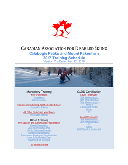 Calabogie Peaks and Mount Pakenham 2017 Training Schedule Version 7 – December 12, 2016