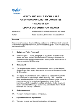 Health and Adult Social Care Overview and Scrutiny Committee 18 August