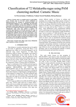 Classification of 72 Melakartha Ragas Using PAM Clustering Method: Carnatic Music