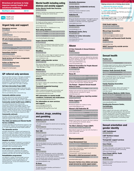 Mental Health Including Eating Distress and Anxiety