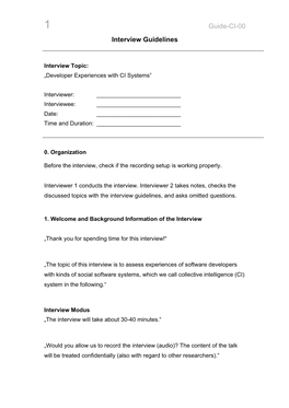 Guidelines for Semi-Structured Interviews with Developers