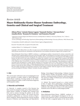 Mayer-Rokitansky-Kuster-Hauser Syndrome: Embryology, Genetics and Clinical and Surgical Treatment