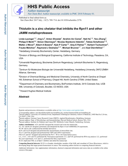 Thiolutin Is a Zinc Chelator That Inhibits the Rpn11 and Other JAMM Metalloproteases