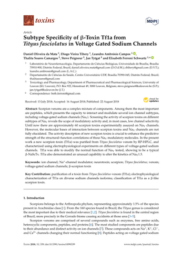 Toxin Tf1a from Tityus Fasciolatus in Voltage Gated Sodium Channels