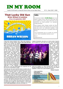 IN MY ROOM Feuille D'information Consacrée À Brian Wilson Et Aux Beach Boys N° 9 – Hiver 2007 / 2008