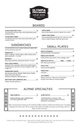 Small Plates Alpine Specialties Boards