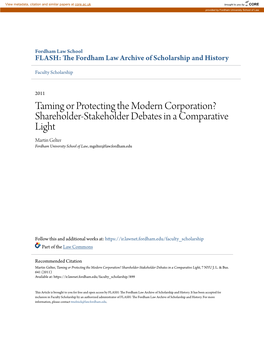 Taming Or Protecting the Modern Corporation?