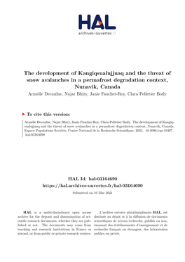 The Development of Kangiqsualujjuaq and the Threat of Snow Avalanches