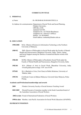 Dr. MUBARAK RAHAMATHULLA B) Address for Communication