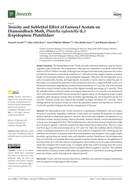 Toxicity and Sublethal Effect of Farnesyl Acetate on Diamondback Moth, Plutella Xylostella (L.) (Lepidoptera: Plutellidae)