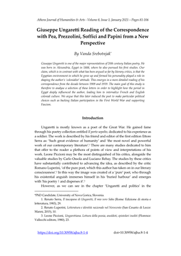 Giuseppe Ungaretti Reading of the Correspondence with Pea, Prezzolini, Soffici and Papini from a New Perspective