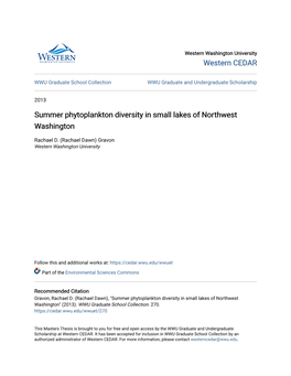 Summer Phytoplankton Diversity in Small Lakes of Northwest Washington