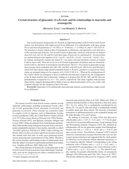 Crystal Structure of Glaucodot, (Co,Fe)Ass, and Its Relationships to Marcasite and Arsenopyrite