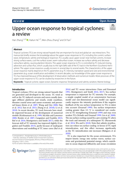 Upper Ocean Response to Tropical Cyclones: a Review Han Zhang1,2,3* , Hailun He1,2*, Wen‑Zhou Zhang3 and Di Tian1