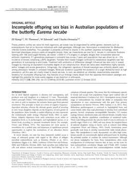 Incomplete Offspring Sex Bias in Australian Populations of the Butterﬂy Eurema Hecabe