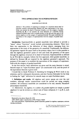 Two Approaches to Supermanifolds by Marjorie Batchelor