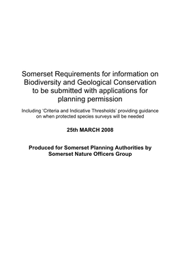 Somerset Requirements for Information on Biodiversity and Geological Conservation to Be Submitted with Applications for Planning Permission