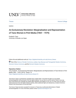 Marginalization and Representation of Trans Women in Print Media (1969 – 1979)