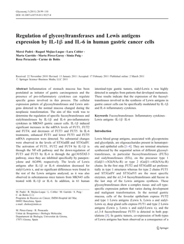 Regulation of Glycosyltransferases and Lewis Antigens Expression by IL-1Β and IL-6 in Human Gastric Cancer Cells