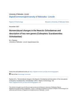 Nomenclatural Changes in the Nearctic Ochodaeinae and Description of Two New Genera (Coleoptera: Scarabaeoidea: Ochodaeidae)