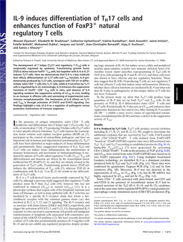 IL-9 Induces Differentiation of TH17 Cells and Enhances Function of Foxp3؉ Natural Regulatory T Cells