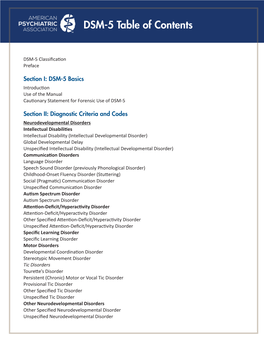 DSM-5 Table of Contents