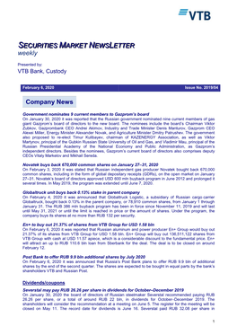 Company News SECURITIES MARKET NEWS LETTER Weekly